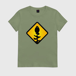 Футболка хлопковая женская Знаки опасности: медведь-сова, цвет: авокадо