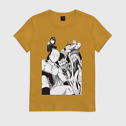 Футболка хлопковая женская Ванпанчмен Сайтама Генос Фубуки Бэнг, цвет: горчичный