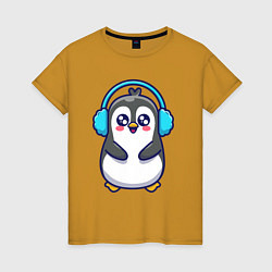 Футболка хлопковая женская Милый пингвинчик, цвет: горчичный