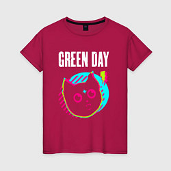 Футболка хлопковая женская Green Day rock star cat, цвет: маджента