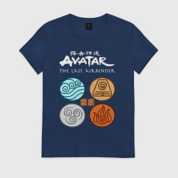 Футболка хлопковая женская Аватар четыре стихии, цвет: тёмно-синий