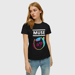 Футболка хлопковая женская Muse rock star cat, цвет: черный — фото 2