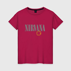 Футболка хлопковая женская Nirvana logo smile, цвет: маджента