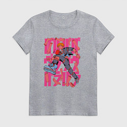 Футболка хлопковая женская Дэнджи - Человек-бензопила, цвет: меланж