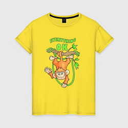 Футболка хлопковая женская Забавная позитивная обезьяна, цвет: желтый