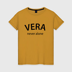 Футболка хлопковая женская Vera never alone - motto, цвет: горчичный