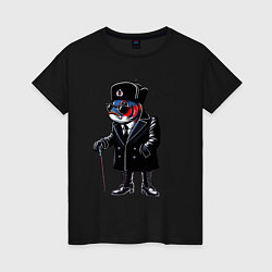 Футболка хлопковая женская Рыба в ушанке в стиле КГБ, цвет: черный