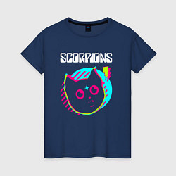 Футболка хлопковая женская Scorpions rock star cat, цвет: тёмно-синий