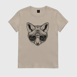 Футболка хлопковая женская Лисенок в солнечных очках, цвет: миндальный
