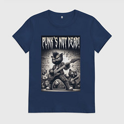 Футболка хлопковая женская Black kitten - punks not dead, цвет: тёмно-синий