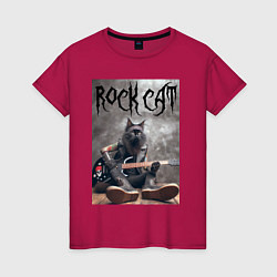 Футболка хлопковая женская Rock cat - ai art, цвет: маджента