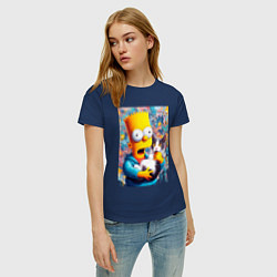 Футболка хлопковая женская Bart Simpson with a kitten - ai art, цвет: тёмно-синий — фото 2