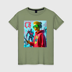 Футболка хлопковая женская Bart Simpson - cyberpunk ai art, цвет: авокадо