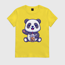 Футболка хлопковая женская Панда привет, цвет: желтый