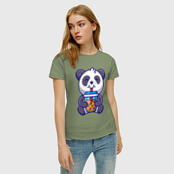Футболка хлопковая женская Drinking panda, цвет: авокадо — фото 2