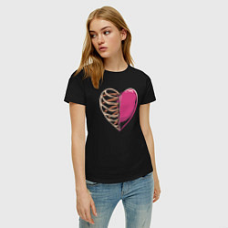 Футболка хлопковая женская Сердце в груди, цвет: черный — фото 2