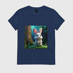 Футболка хлопковая женская Зайчик на поляне, цвет: тёмно-синий