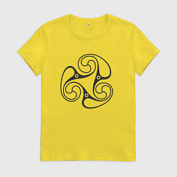 Футболка хлопковая женская Черный трискелион, цвет: желтый