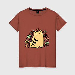 Футболка хлопковая женская Рыжий полосатый дудл кот греется на солнце, цвет: кирпичный