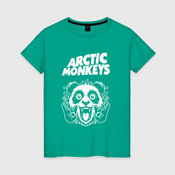 Футболка хлопковая женская Arctic Monkeys rock panda, цвет: зеленый