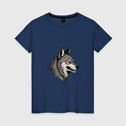 Футболка хлопковая женская Рисунок волка, цвет: тёмно-синий