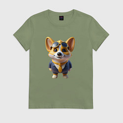 Футболка хлопковая женская Деловой Корги, цвет: авокадо