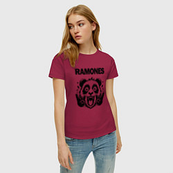 Футболка хлопковая женская Ramones - rock panda, цвет: маджента — фото 2