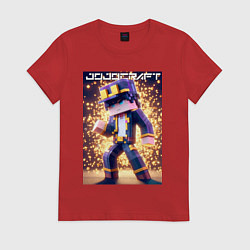 Футболка хлопковая женская Jojo and Minecraft - collaboration ai art, цвет: красный
