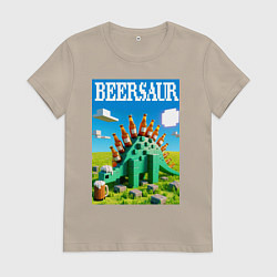 Футболка хлопковая женская Пивозавр в стиле Майнкрафт - нейросеть, цвет: миндальный