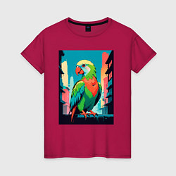 Футболка хлопковая женская Попугай в городе, цвет: маджента