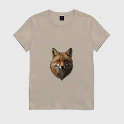 Футболка хлопковая женская Голова рыжей лисицы, цвет: миндальный