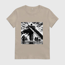 Футболка хлопковая женская Чёрный мечник Гатс, цвет: миндальный