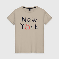 Футболка хлопковая женская New York apple, цвет: миндальный