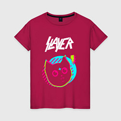 Футболка хлопковая женская Slayer rock star cat, цвет: маджента