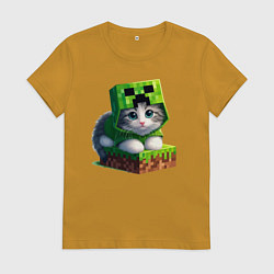 Футболка хлопковая женская Kitten creeper collaboration - ai art, цвет: горчичный