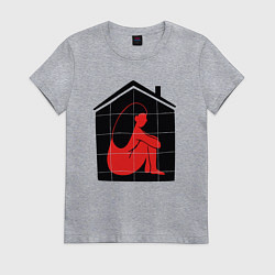 Футболка хлопковая женская Сижу дома, цвет: меланж