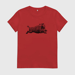 Футболка хлопковая женская Кабан спешит на Новый год, цвет: красный