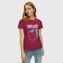 Футболка хлопковая женская Red Hot Chili Peppers rock star cat, цвет: маджента — фото 2