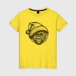 Футболка хлопковая женская Новогодний детеныш гориллы, цвет: желтый