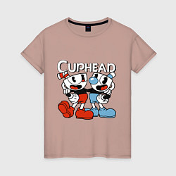 Футболка хлопковая женская Cuphead and Mugman, цвет: пыльно-розовый