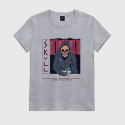 Футболка хлопковая женская Скелет ест рамен, цвет: меланж