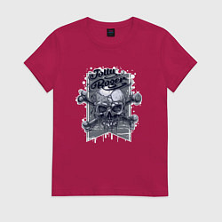 Футболка хлопковая женская Череп веселый роджер, цвет: маджента