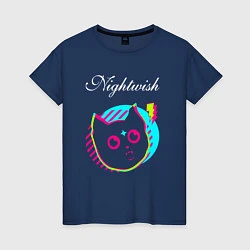 Футболка хлопковая женская Nightwish rock star cat, цвет: тёмно-синий