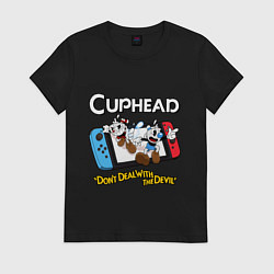 Футболка хлопковая женская Switch cuphead, цвет: черный