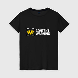 Футболка хлопковая женская Content Warning, цвет: черный