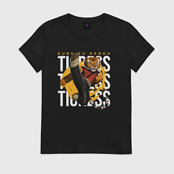 Футболка хлопковая женская Мастер Тигрица кунг фу панда, цвет: черный