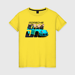 Футболка хлопковая женская Немецкий спортивный автомобиль Порше, цвет: желтый