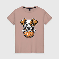 Футболка хлопковая женская Баскетбольный Джек Рассел терьер, цвет: пыльно-розовый