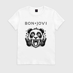 Футболка хлопковая женская Bon Jovi - rock panda, цвет: белый