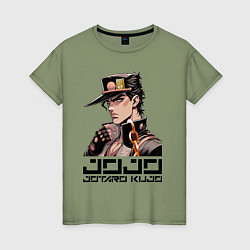 Футболка хлопковая женская Jotaro Kujo - Jojo ai art, цвет: авокадо